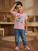 Boys Red Striped Astronaut Graphic T-Shirt