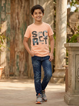 Boys Peach "SECRET" Camo Graphic T-Shirt