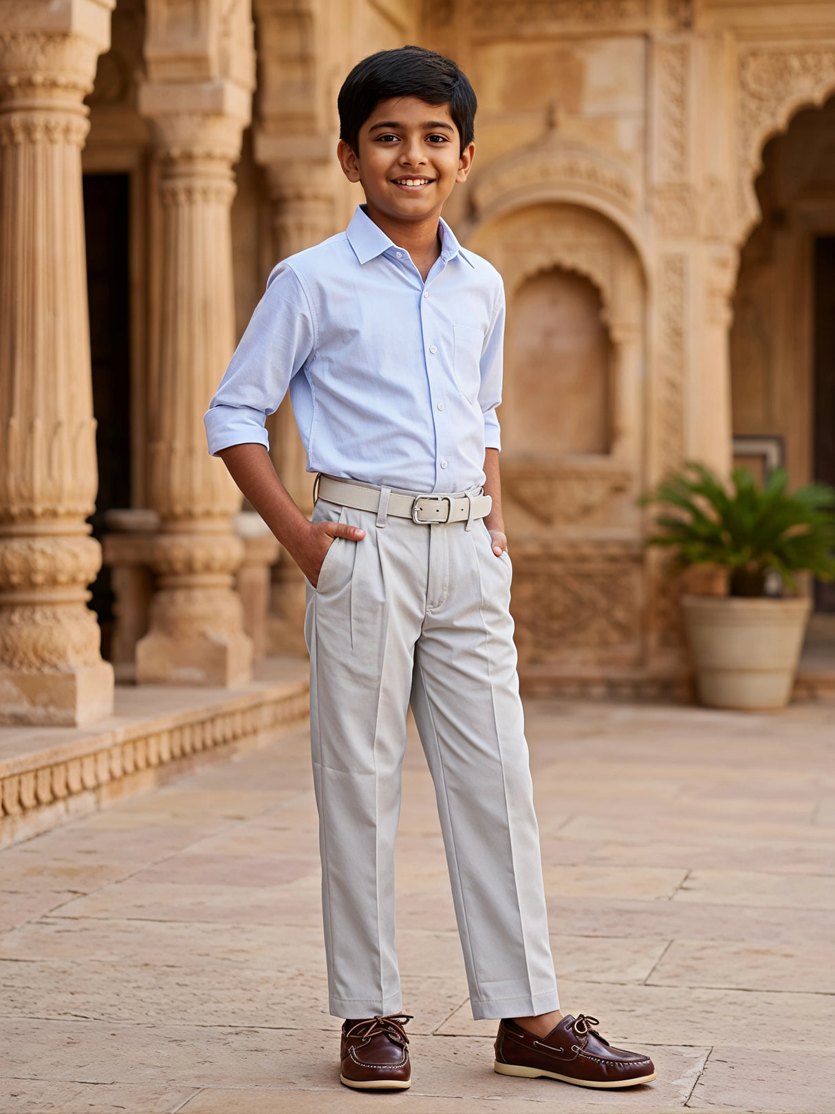 Boys' Premium Slim-Fit Formal Grey Pant