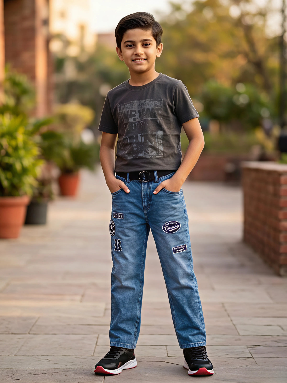 Boys Premium Mid-Wash Applique Relaxed Fit Jeans