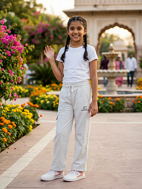 Girls' Heather Grey Wide-Leg Comfort Trackpants