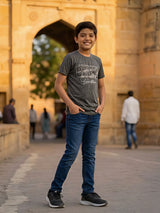 Boys Dark Grey Graphic Print Cotton T-Shirt