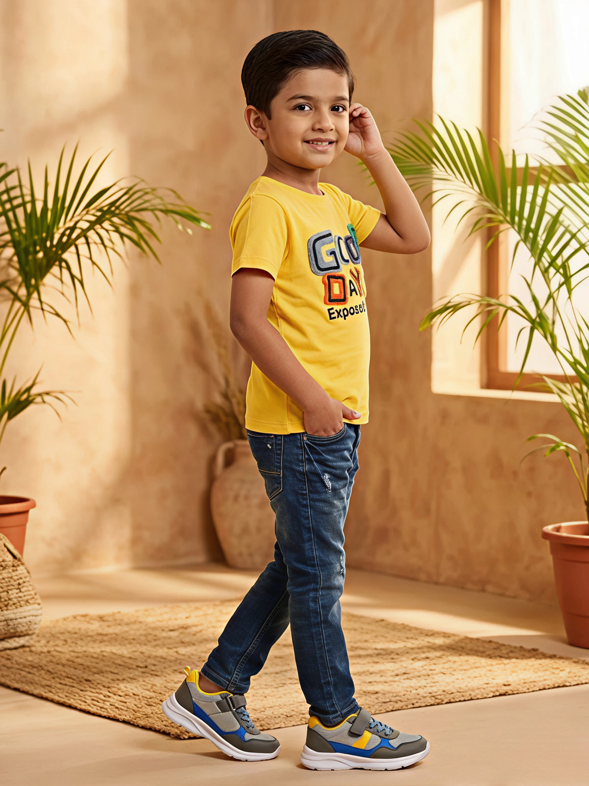 Boys Vibrant Yellow "Good Day" Graphic T-Shirt