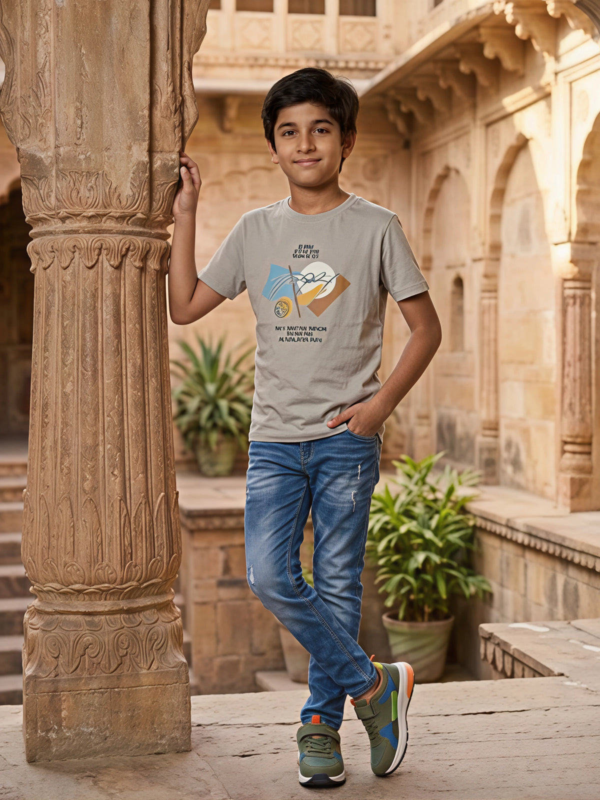 Boys Urban Graphic Print Grey T-Shirt