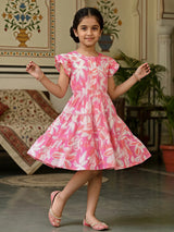 Pink Floral Tiered Cotton Frock