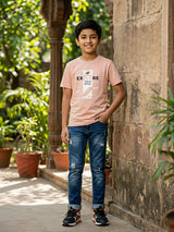 Boys Peach Graphic Print "Explore Your Style" Cotton T-Shirt