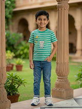 Boys Green Astronaut Bear Striped T-Shirt