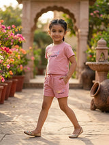 Girls Pink "Sweet Be Happy" Cotton Coordinate Set