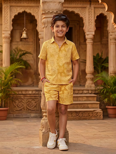 Boys Yellow Sun-Print Cotton Coordinate Set.