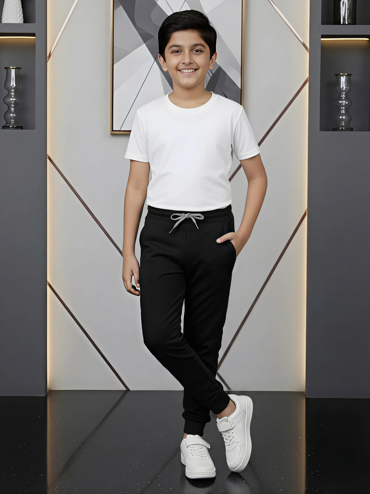 Boys' Premium Cotton Blend Black Joggers