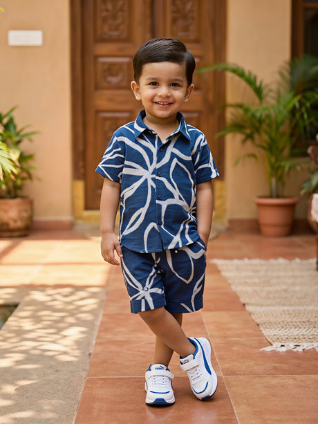 Navy Blue Abstract Print Boys Co-ord Set.