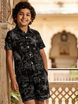 Boys' Midnight Bloom Black Printed Cotton Co-ord Set