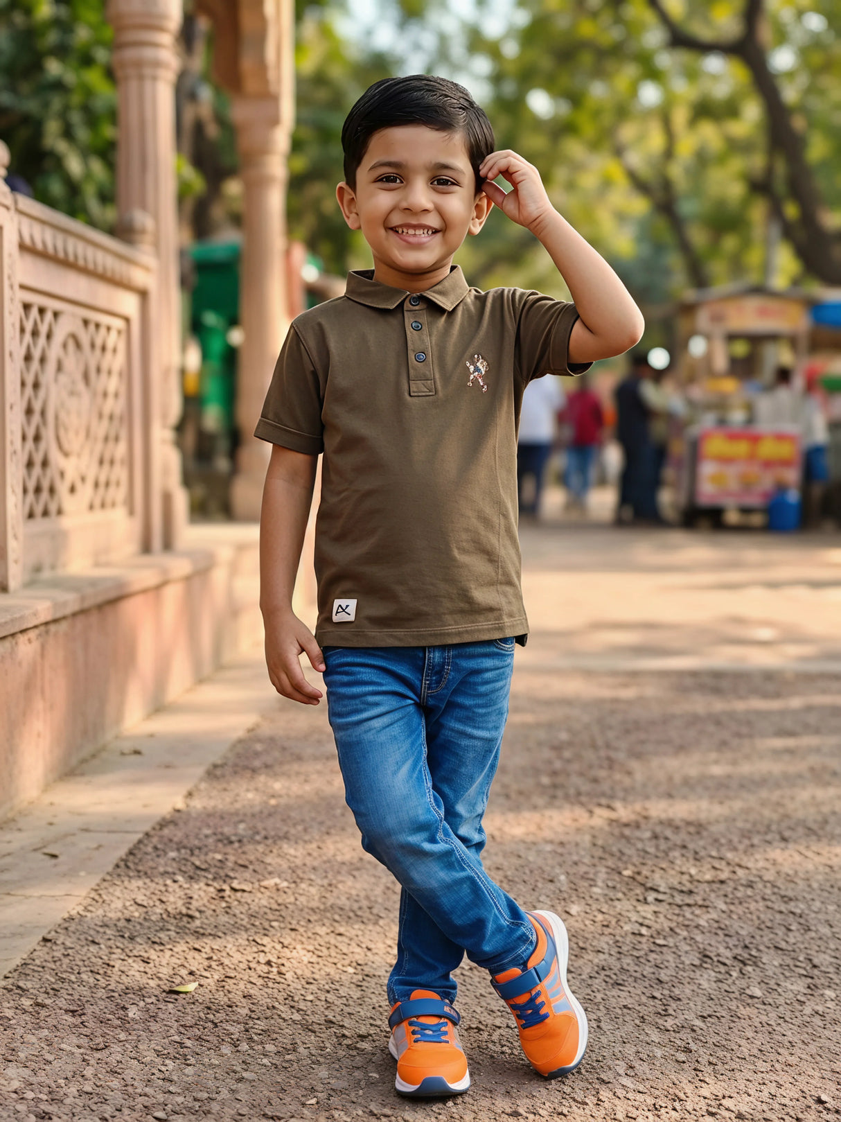 Boys Brown Graphic Polo T-Shirt