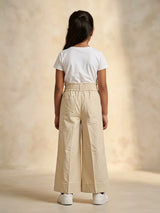 Girls Cream Paperbag Waist Casual Trousers