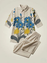 Girls Blue Floral Printed Kurta and Palazzo Set