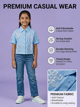 Girls Light Blue Floral Embroidered Casual Shirt