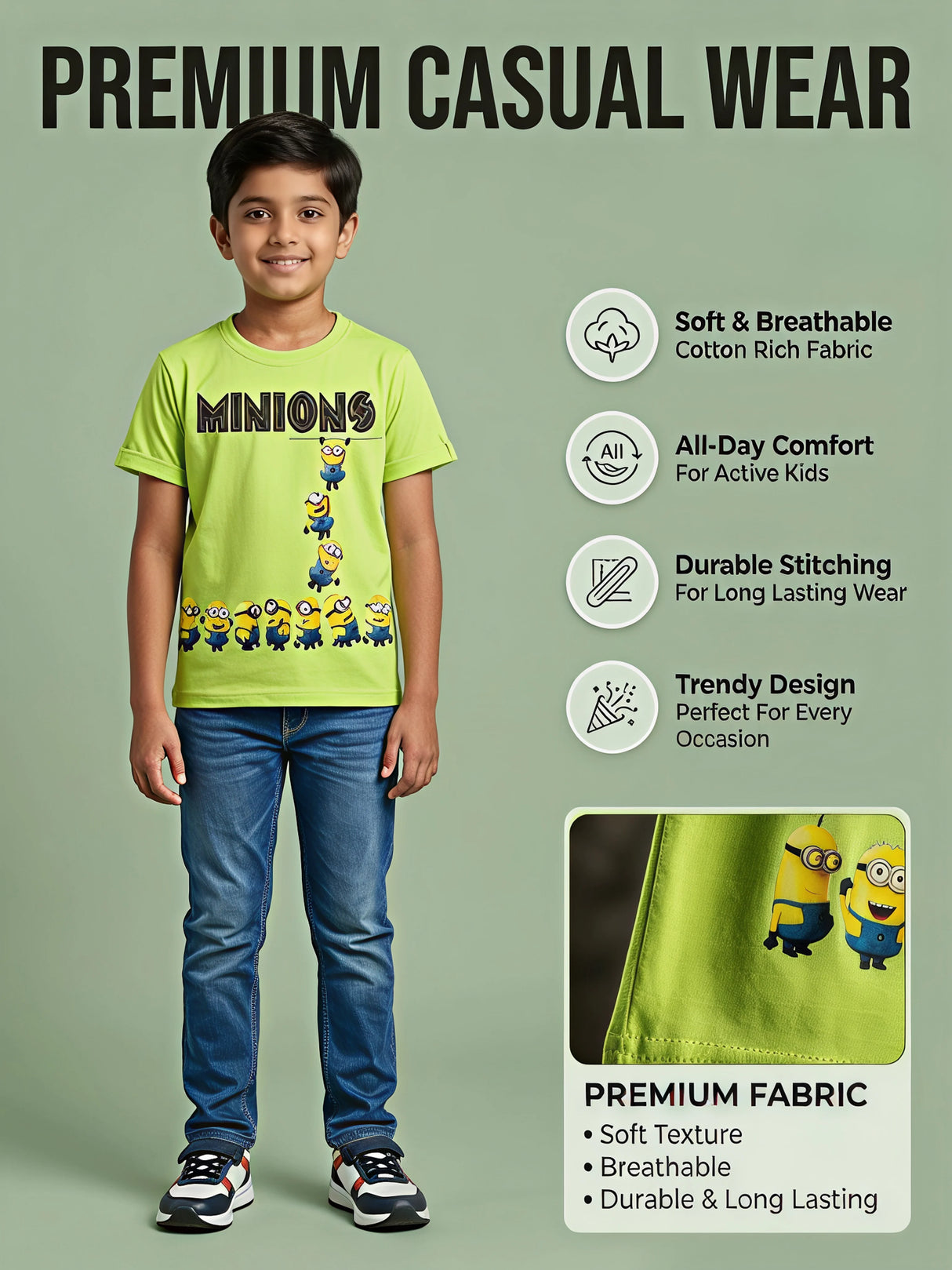 Boys Lime Green Minions Graphic Cotton T-Shirt