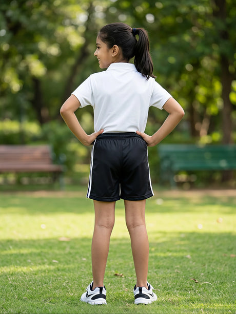 Girls Black Sporty Shorts with Side Stripes