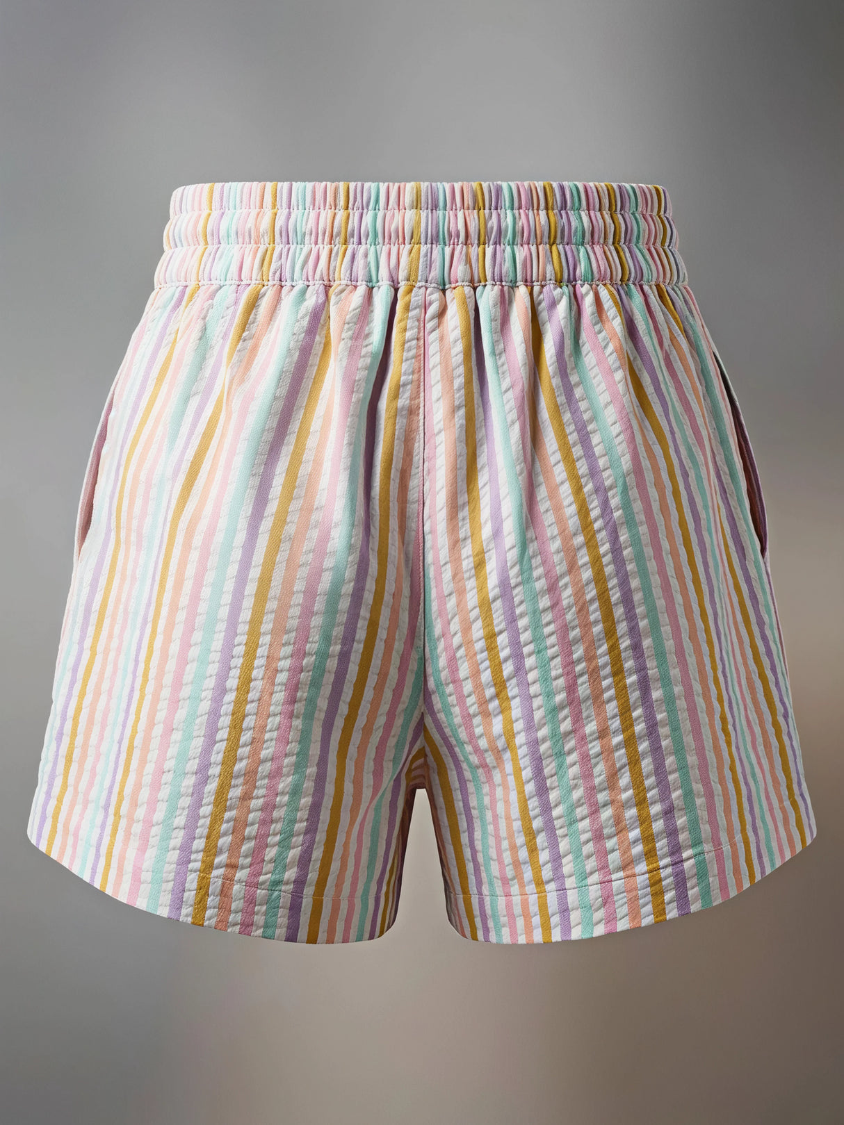 Girls Peach Striped Casual Cotton Shorts