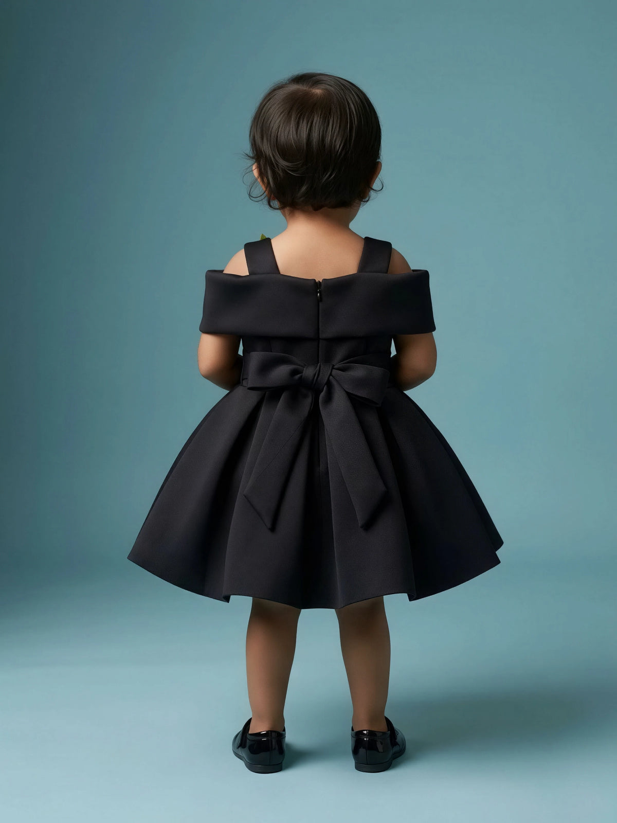 Girls Black Rose Applique Party Wear Frock.