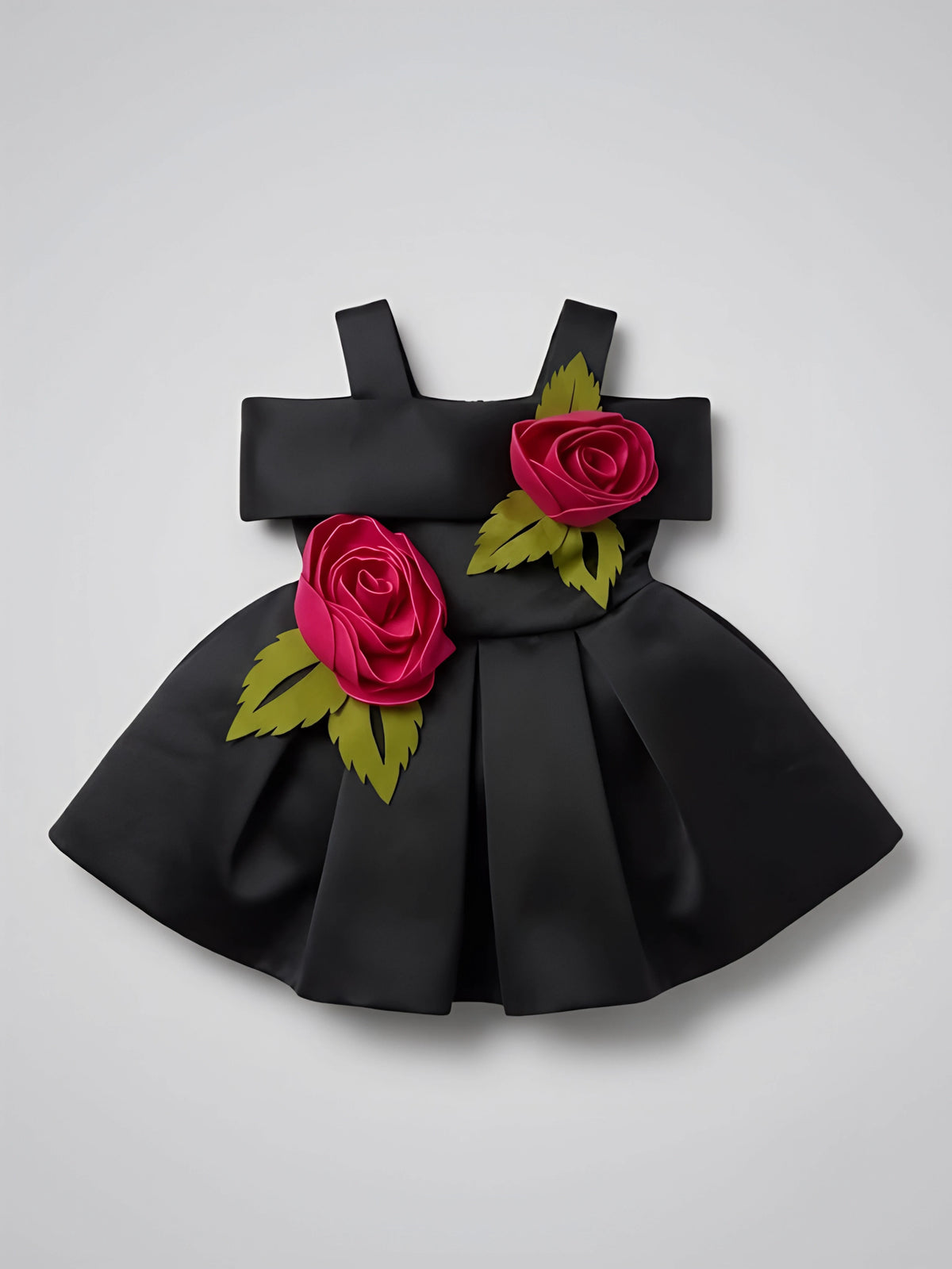 Girls Black Rose Applique Party Wear Frock.