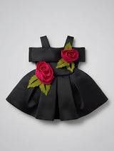 Girls Black Rose Applique Party Wear Frock.