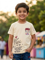 Boys Cream Graphic Print Cotton T-Shirt