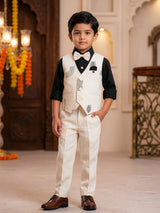 Boys' Black & Off-White Waistcoat Set - Stylish Party Wear