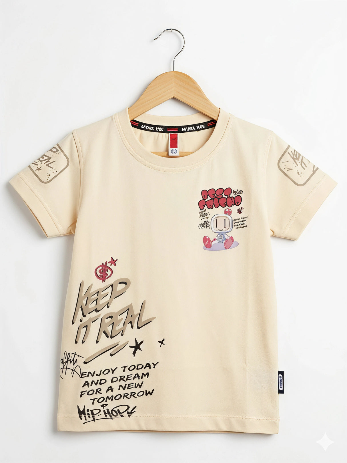 Boys Cream Graphic Print Cotton T-Shirt