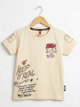 Boys Cream Graphic Print Cotton T-Shirt
