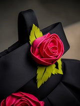 Girls Black Rose Applique Party Wear Frock.