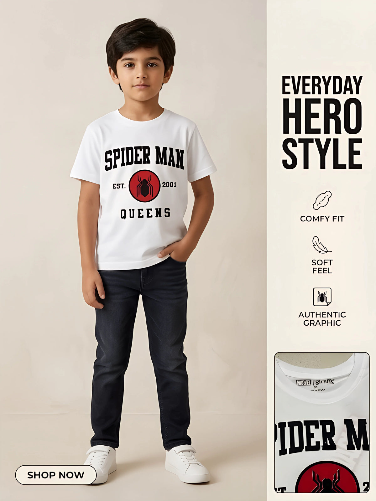 Boys White Spider-Man Graphic Printed Casual T-Shirt