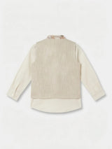 Boys Cream Printed Nehru Jacket Waistcoat Set