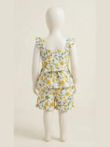 Girls Cream Floral Print Co-ord Set – Ruffled Sleeveless Top & Matching Shorts