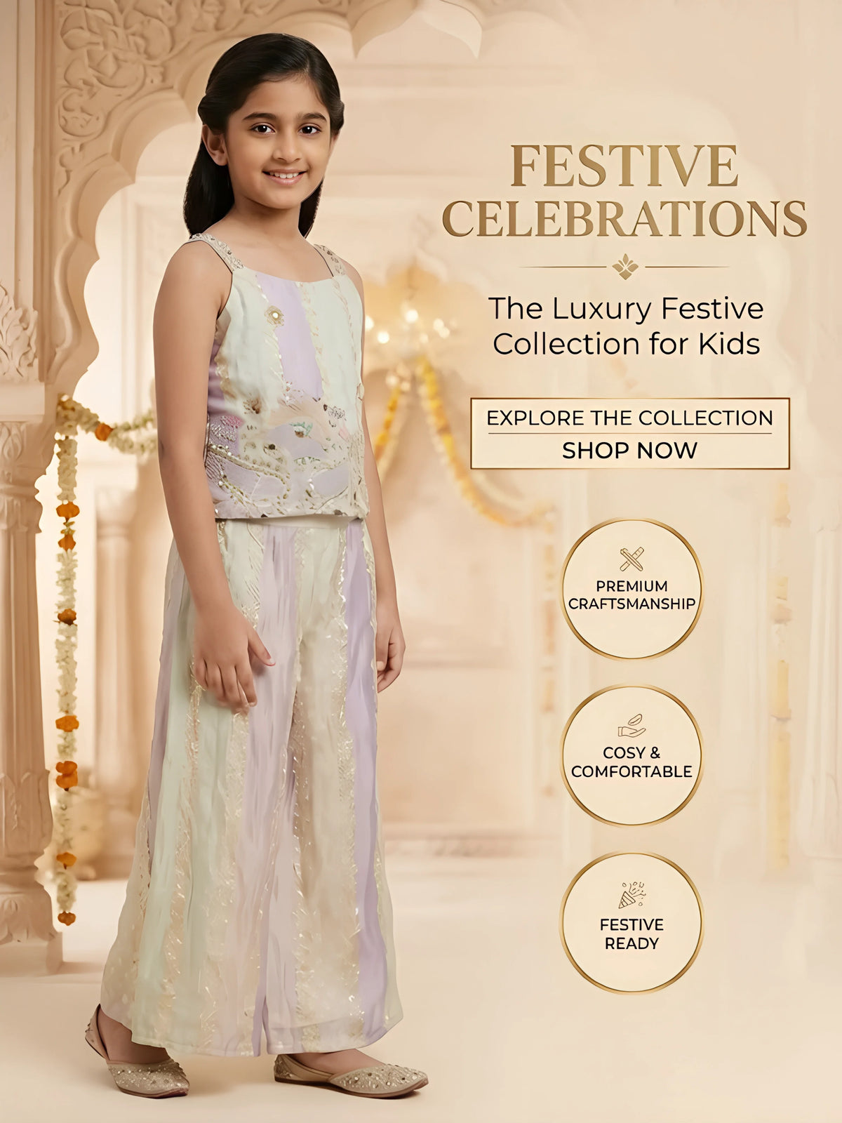 Multi Colour Embellished Plazzo Set for Girls
