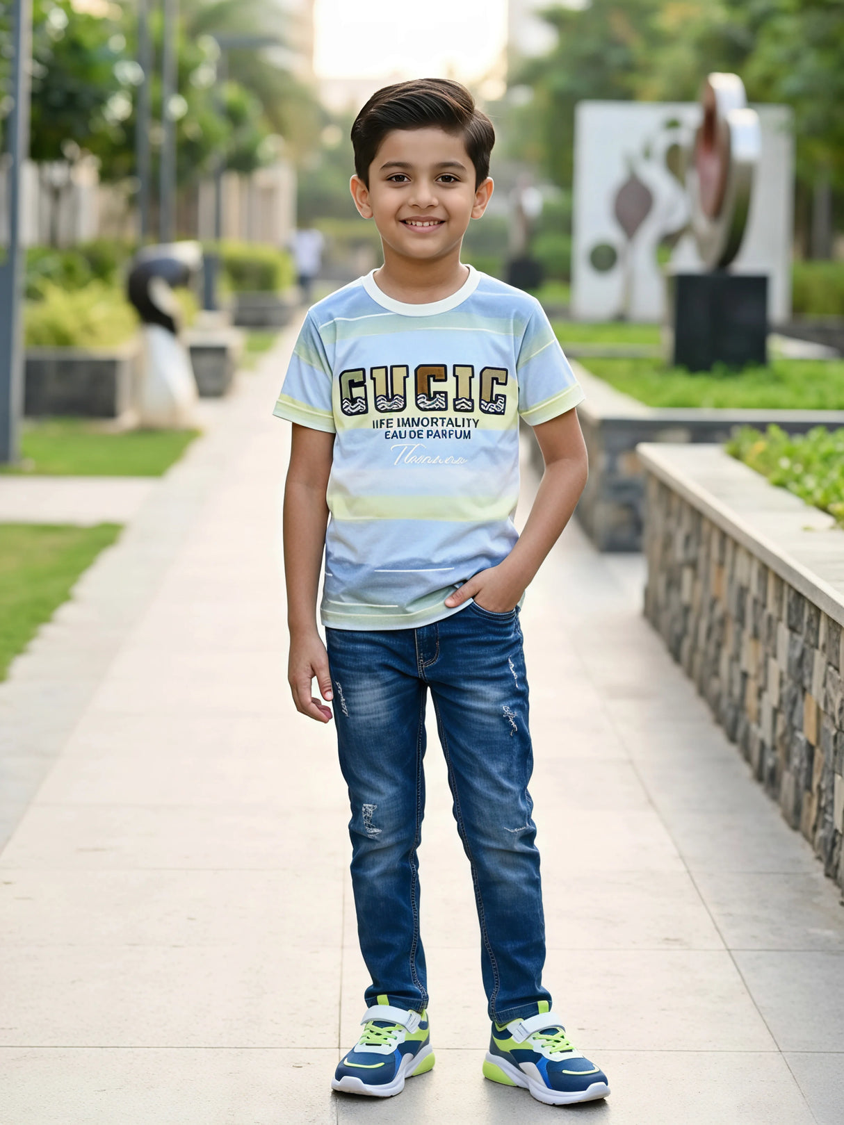 Boys Yellow Ombre Graphic Print T-Shirt