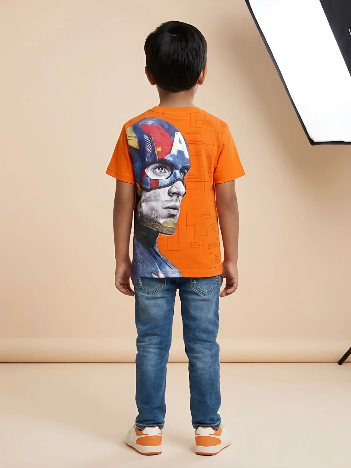 Orange Graphic Print Round Neck T-Shirt Kids Casual Wear
