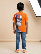 Orange Graphic Print Round Neck T-Shirt Kids Casual Wear