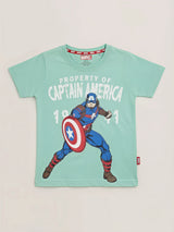 Boys Green Captain America Printed T-Shirt