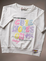 Girls White Graphic Print Casual Top.