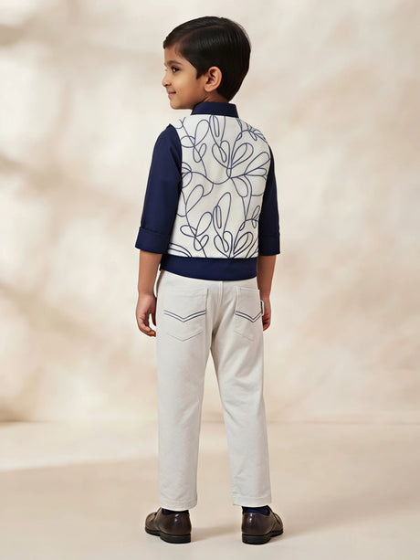 Boys Navy Blue Waistcoat Set with Embroidered Vest