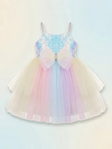 Girls Multicolor Sequin Rainbow Party Wear Frock.