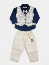 Boys Navy Blue Waistcoat Set with Embroidered Vest