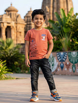 Boys Orange Graphic Cotton T-Shirt - "Keep It Real"