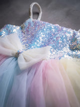 Girls Multicolor Sequin Rainbow Party Wear Frock.
