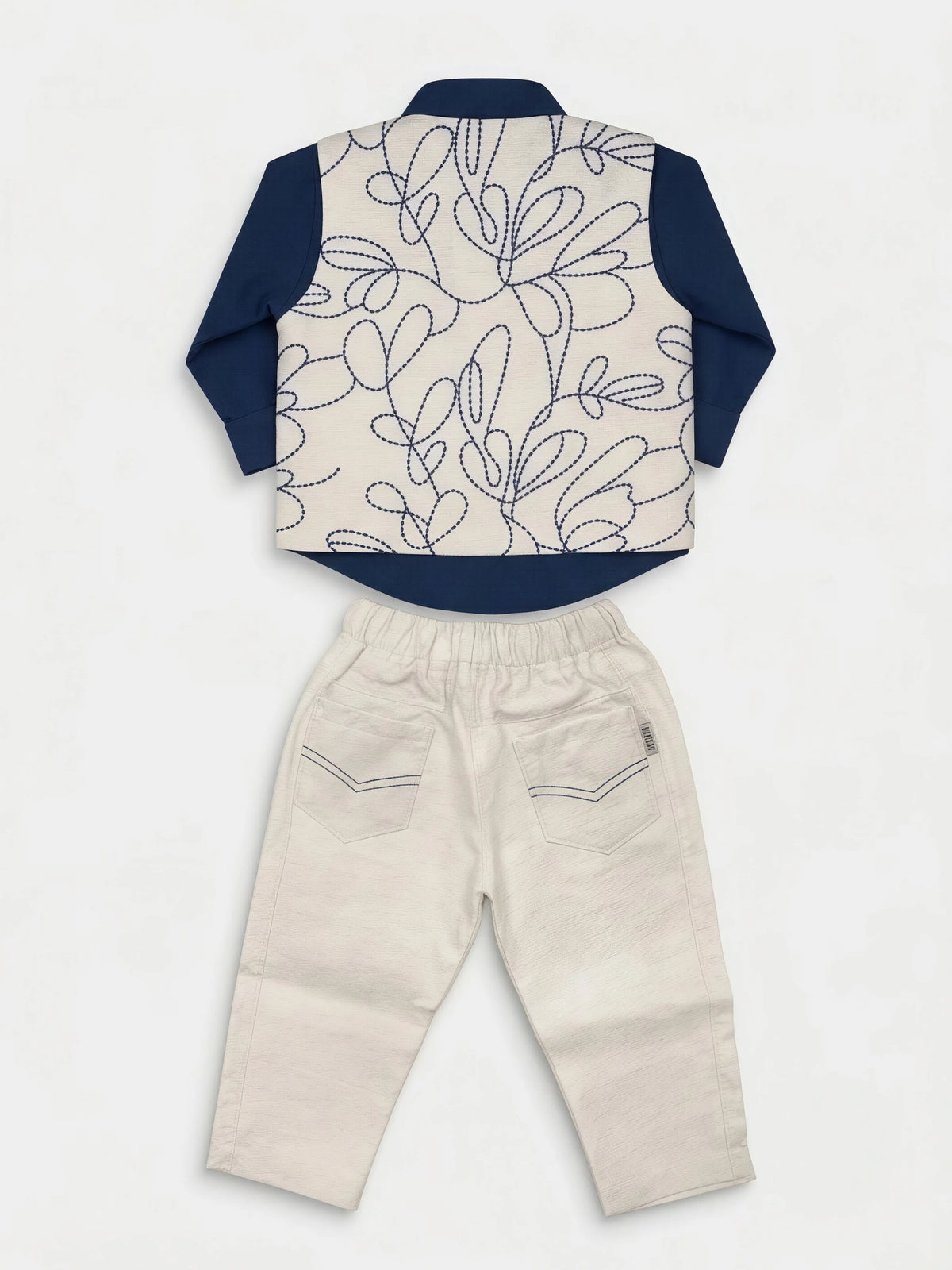 Boys Navy Blue Waistcoat Set with Embroidered Vest