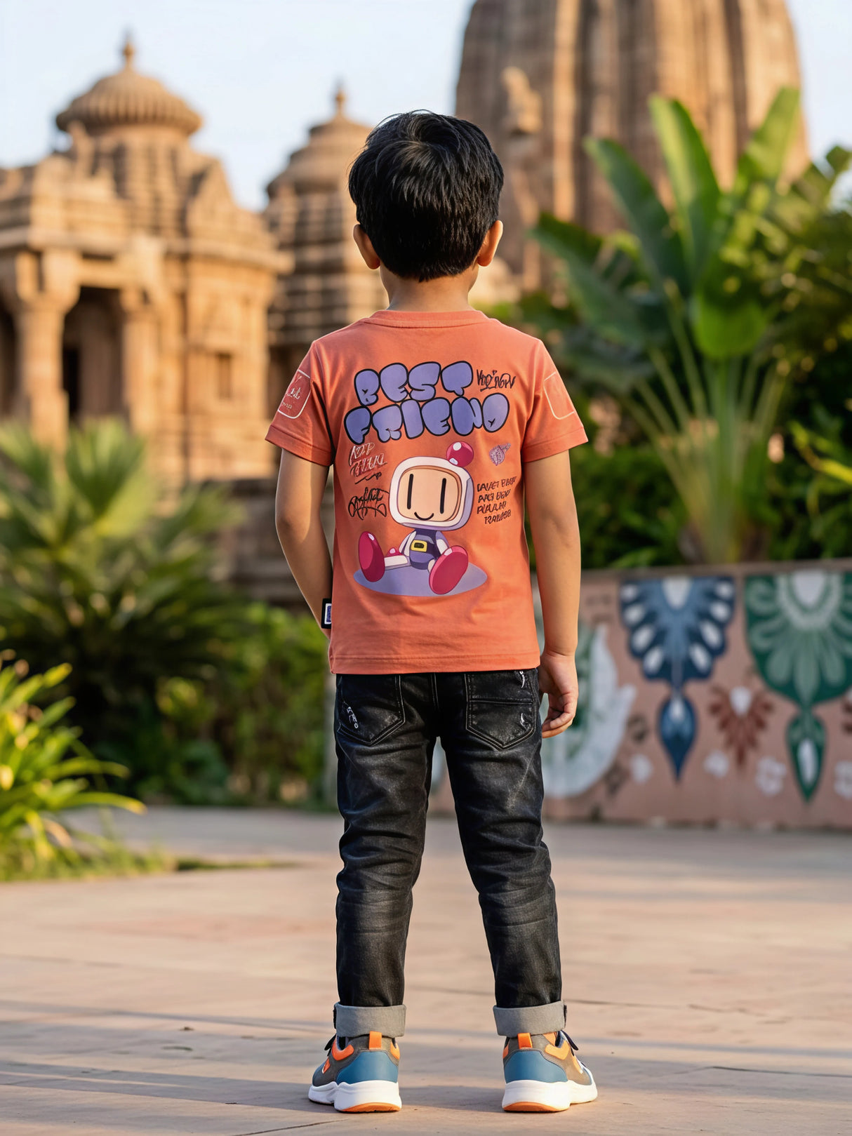 Boys Orange Graphic Cotton T-Shirt - "Keep It Real"