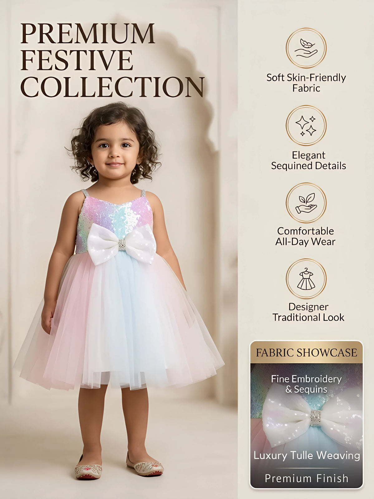 Girls Multicolor Sequin Rainbow Party Wear Frock.