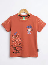 Boys Orange Graphic Cotton T-Shirt - "Keep It Real"