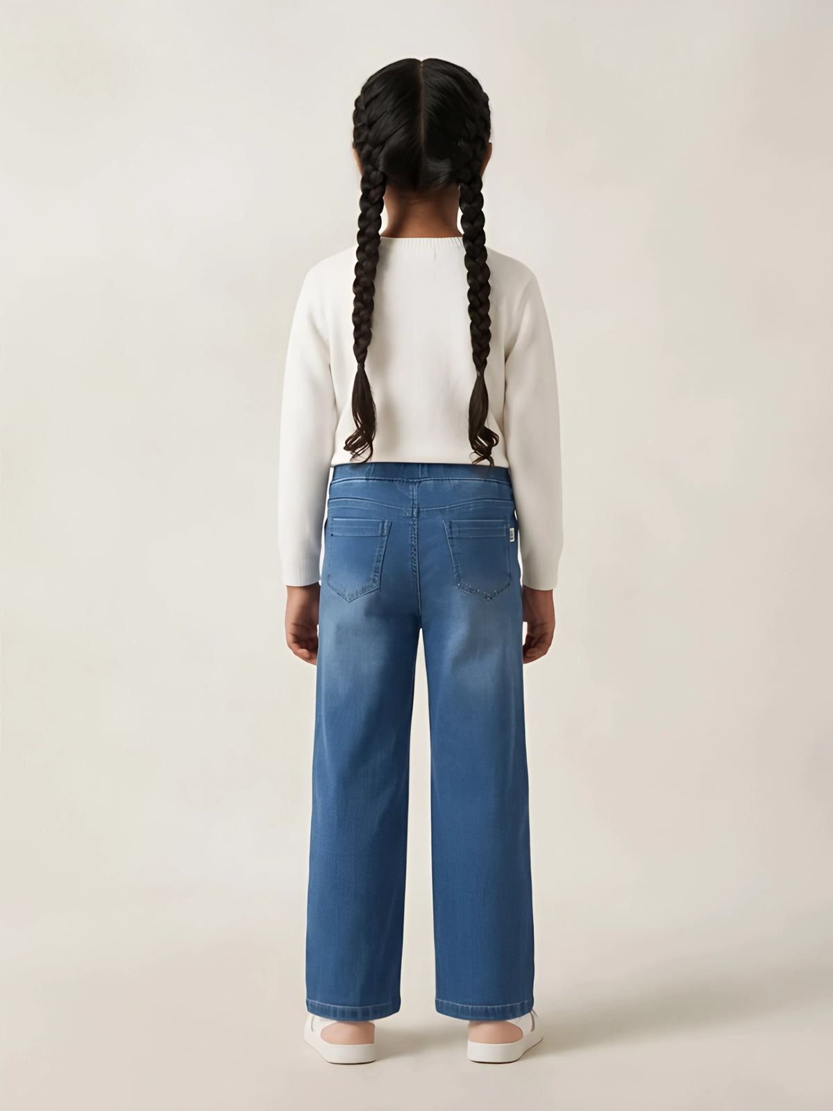 Girls Navy Blue Straight Fit Casual Pants.